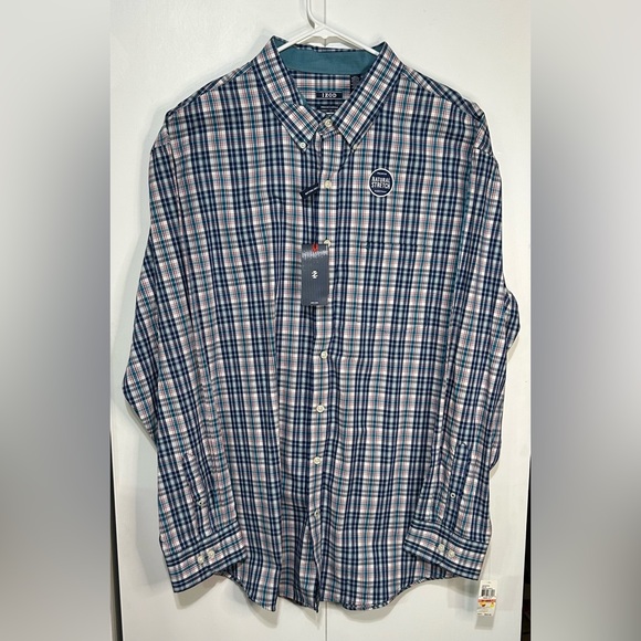 Izod Men's 3XL Tall Blue and Teal Plaid Button Up Natural Stretch Shirt NWT - Picture 1 of 13